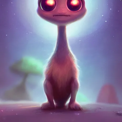 Prompt: adorable glowing creature, trending on artstation, cute, big eyes, matte painting, concept art, pixar, disney, highly detailed, cinematic composition