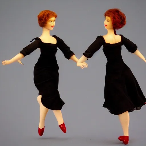 Prompt: two dolls dancing tango, realistic, hd