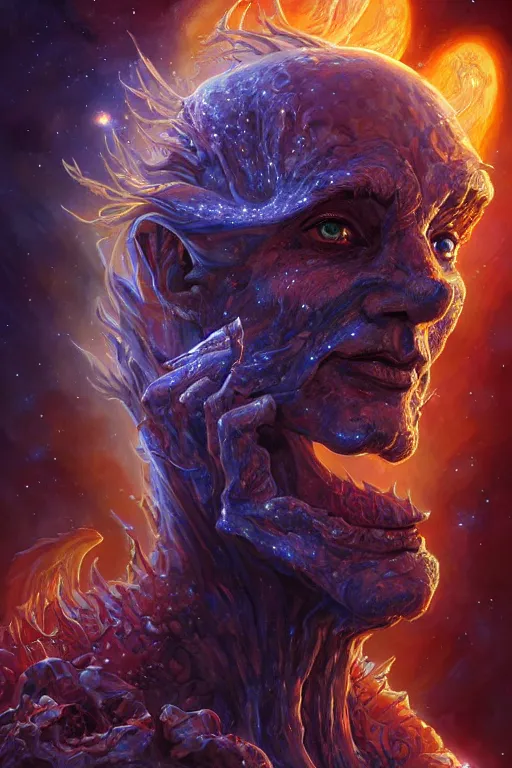 Prompt: beautiful oil painting with high detail of a wise Space ent made of stars and plasma, hybrid from dungeons and dragons and art direction by James Cameron ;by artgerm; wayne reynolds art station; cinematic quality character render; low angle; ultra high quality model; production quality cinema model; splitting flame