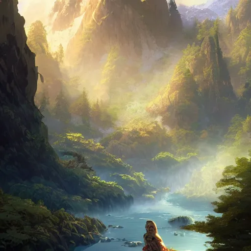 Image similar to a mountain range by akihito tsukushi, backlight, rim lighting, deep focus, d & d, fantasy, intricate, elegant, highly detailed, digital painting, artstation, concept art, matte, centered, sharp focus, illustration, hearthstone, art by artgerm, greg rutkowski and alphonse mucha