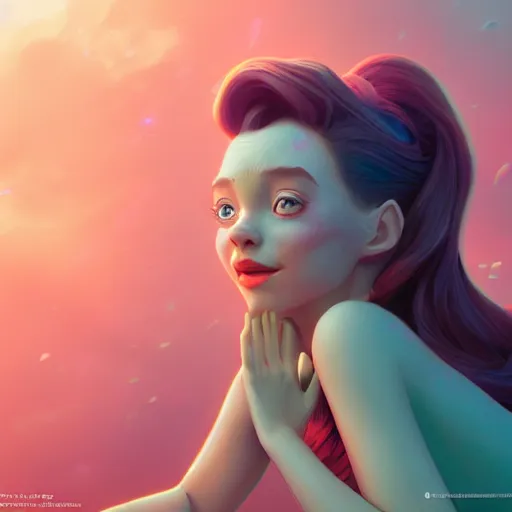 Image similar to princess ariel, hyper - detailed matte digital painting, concept art, official fan art, fantastically pastel colors, by jesper elsing and lois van baarle and ilya kuvshinov and ian spriggs, cinematic lighting, studio quality, octane render, smooth render, behance hd, trending on artstation hq