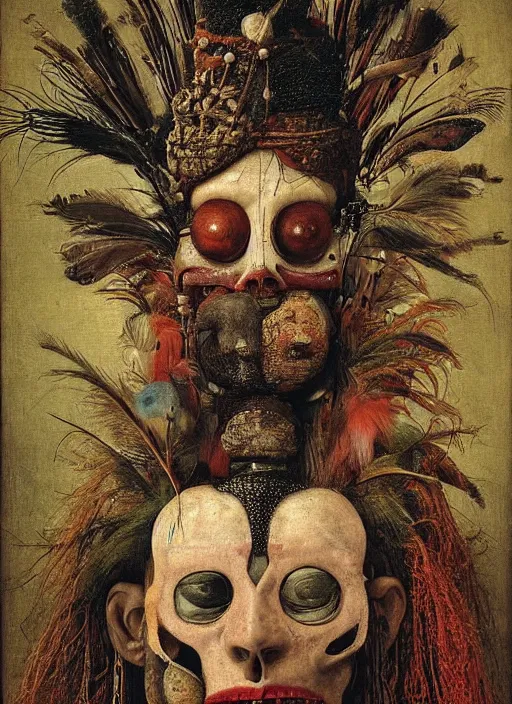 Image similar to a surreal painting of a shaman's face, by Giuseppe Arcimboldo, voodoo, Hieronymus Bosch, symbolist, soft colors, dramatic lighting, smooth, sharp focus, extremely detailed, aesthetically pleasing composition