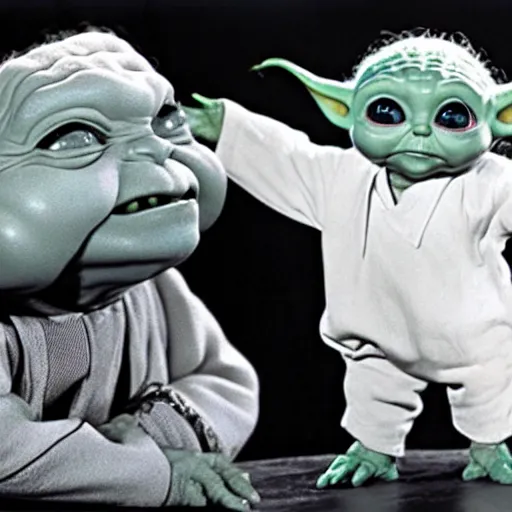 Prompt: promotional image of Betty White as baby yoda dancing.