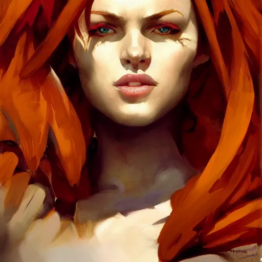 Prompt: greg manchess portrait painting of ginger beautiful woman as dragon age character, medium shot, asymmetrical, profile picture, organic painting, sunny day, matte painting, bold shapes, hard edges, street art, trending on artstation, by huang guangjian and gil elvgren and sachin teng