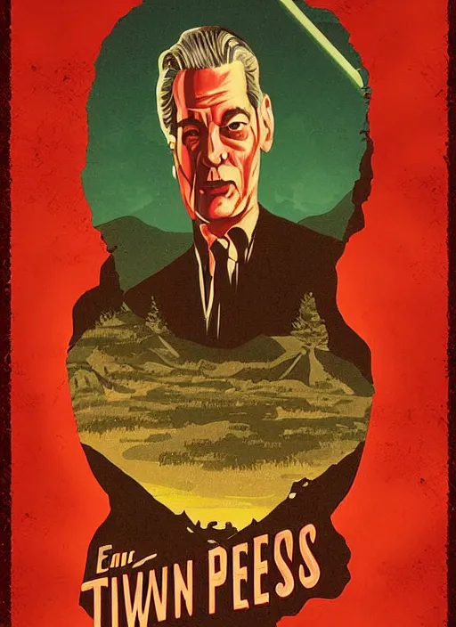 Prompt: twin peaks movie poster art by eric tan