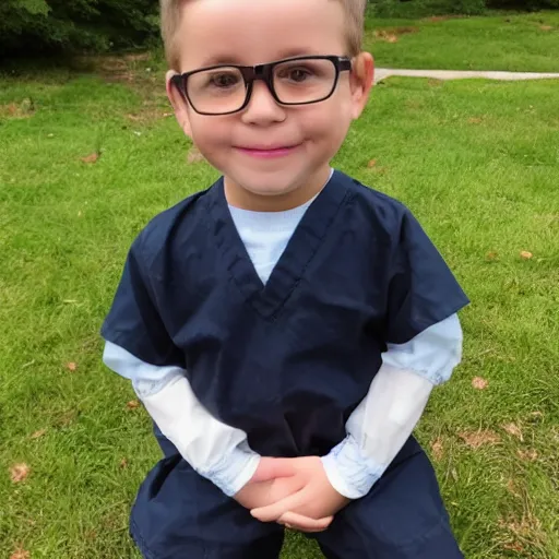 Image similar to full body photo of a little kid as a doctor, realistic, very detailed face