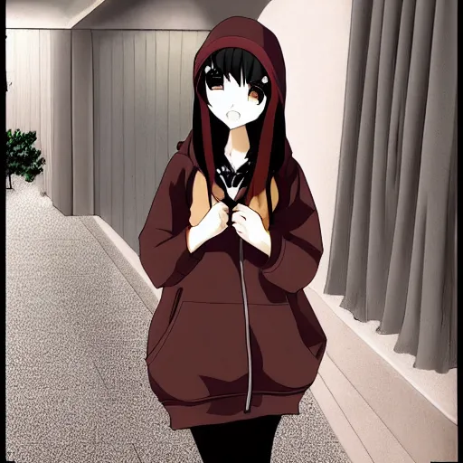 anime manga menhera chan boymoder black hoodie brown, Stable Diffusion