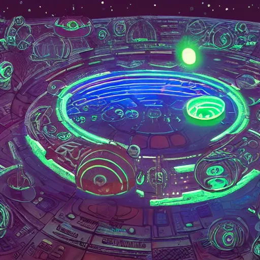 Image similar to a futuristic space colony with large round bubbled archaeologies, highly detailed, sci-fi, high-tech, star wars, star trek, firefly, neon lights