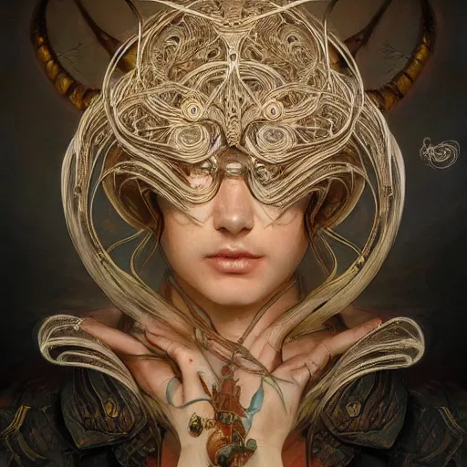 Image similar to whirling ornate intricate portrait of a twisting bloodied filigreed insect, muscles, rippling, warping, ultra realistic, concept art, intricate details, eerie, highly detailed, photorealistic, octane render, 8 k, unreal engine. art by artgerm and greg rutkowski and alphonse mucha