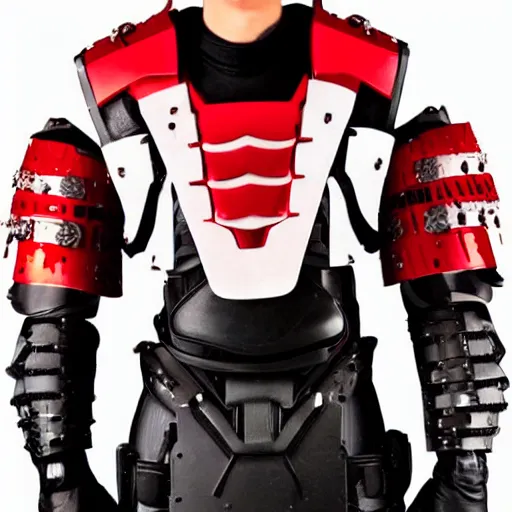 Prompt: futuristic red and white swat armor