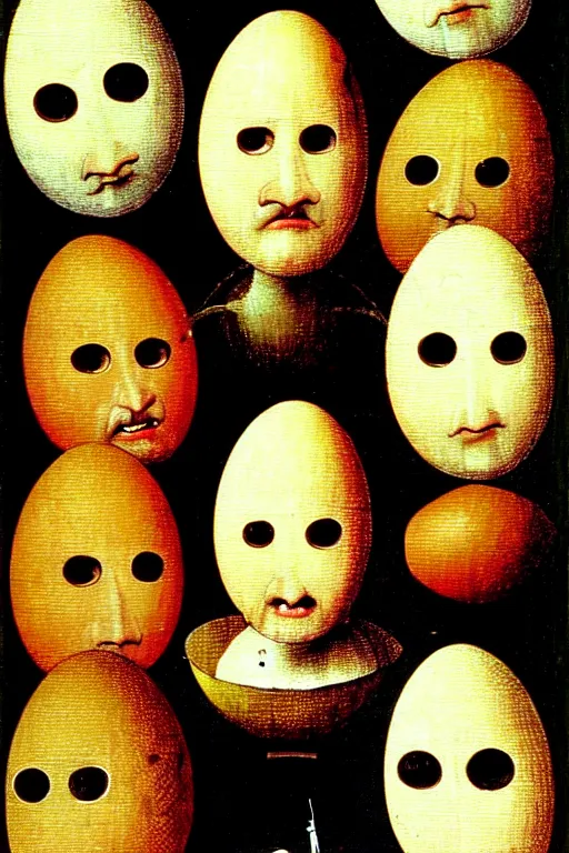 Image similar to hieronymus bosch painting of egg faces