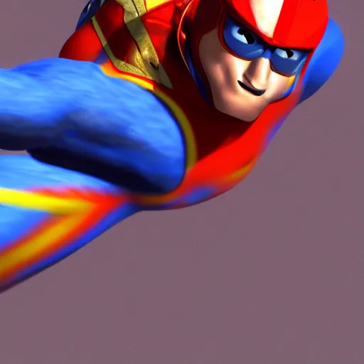 Prompt: captain falcon leaping out of the blue falcon by michael bay, 3 d render