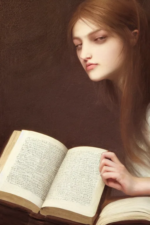 Image similar to a girl reading a book, hair flowing down, oil on canvas, intricate, 8 k highly professionally detailed, hdr, cgsociety