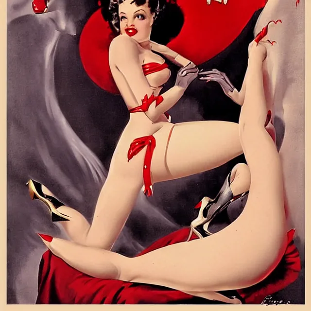 Prompt: pin - up poster of a vampire woman by gil elvgren