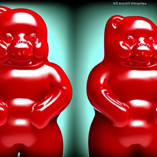 Prompt: red jelly gummy bear body builder. photorealistic 4 k
