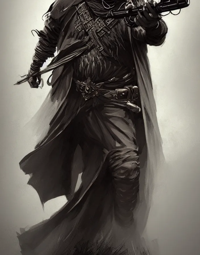 Prompt: misterious gaucho bandido commander, shady look, a raggy long poncho, magic the gathering, ready to shoot, intricate, highly detailed, digital painting, artstation, concept art, sharp focus, illustration, geometric dripped ink background, art by Artgerm, Grafit Studio, and Greg Rutkowski and Craig Mullins