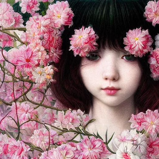 Prompt: white cat girl, botanical, azalea flower, portrait face, colorful, frantisek kupka, intricate, miles johnston, kuroda seiki, cynical realism, ozabu, john william godward, painterly, yoshitaka amano, moebius, miles johnston, louise zhang, james jean, mark ryden lowbrow pop surrealism art style