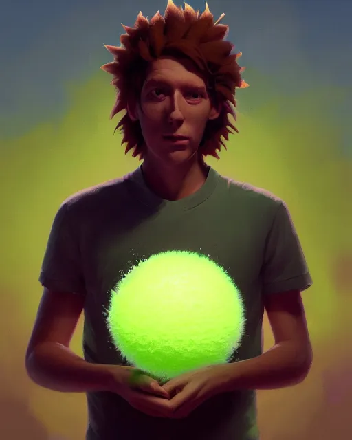 Image similar to highly detailed vfx portrait of a character of a tennis ball monster stephen bliss, chalk, unrealengine, greg rutkowski, loish, rhads, beeple, chalk, makoto shinkai and lois van baarle, ilya kuvshinov, rossdraws, tom bagshaw, basil gogos