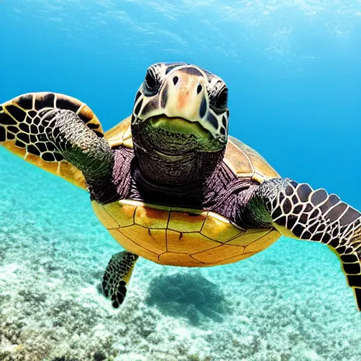 Prompt: turtle saluting underwater