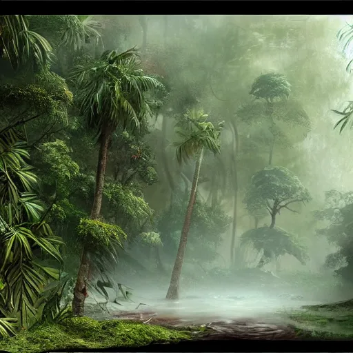 Image similar to Wild misty jungles, 8k, detailed, concept art, trending on artstation