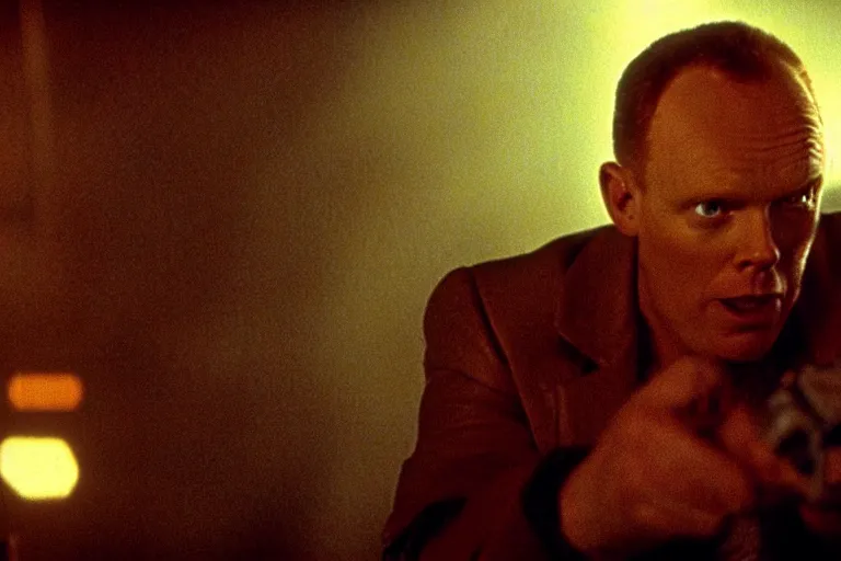 Image similar to a film still of Bill burr in a Blade Runner, high quality