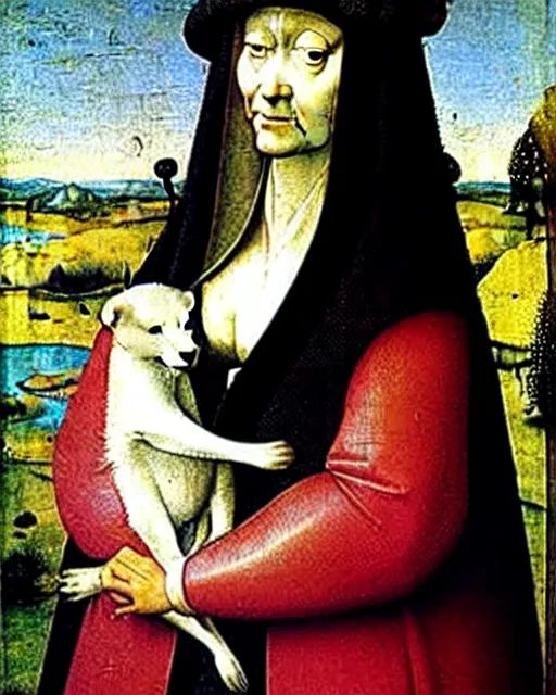 Prompt: Lady with an Ermine by Leonardo painting by Hieronymus Bosch