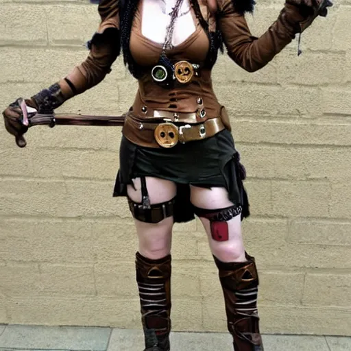 Image similar to full body photo of a cute skinny woman as a steampunk amazon warrior,