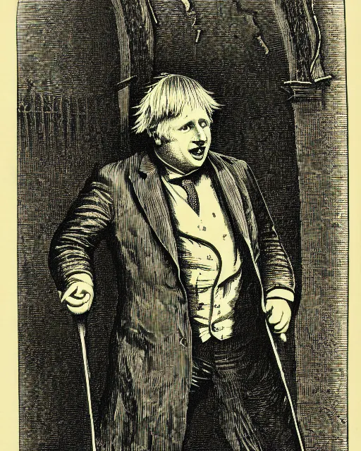 Image similar to illustration of boris johnson from the dictionarre infernal, etching by louis le breton, 1 8 6 9, 1 2 0 0 dpi scan