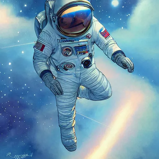 Prompt: corgi cosmonaut, space art, futuristic, stunning, extremely detailed illustration, moebius, artgerm