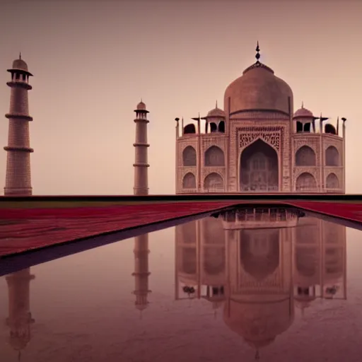 Image similar to a realistic photo of ruins of taj mahal, end of the world, octane render,