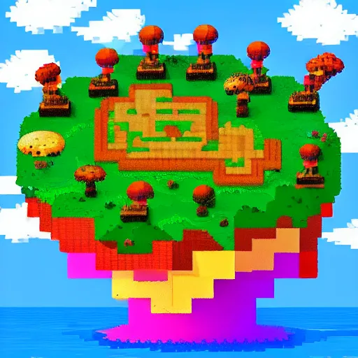 Image similar to a pixel mushroom island, trending on artstation