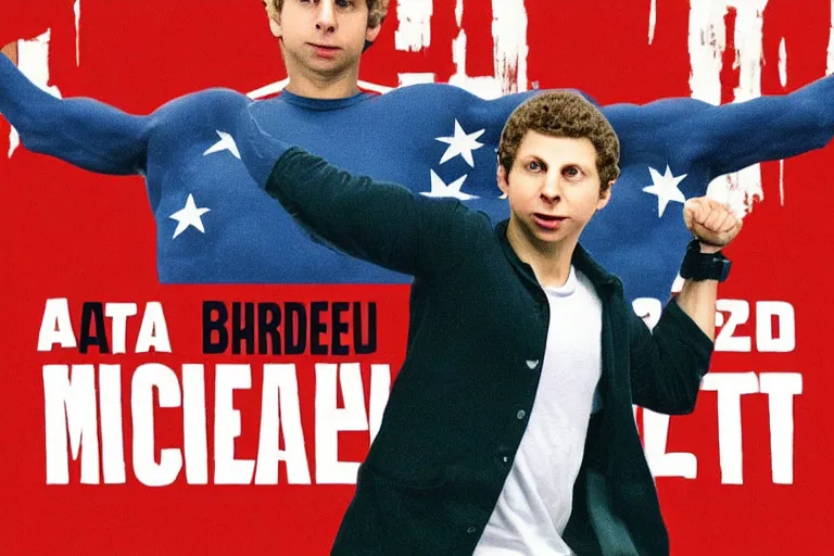 Image similar to “ a very buff bodybuilder michael cera runs for president, historic moment, propaganda poster, 4 k, news piece ”