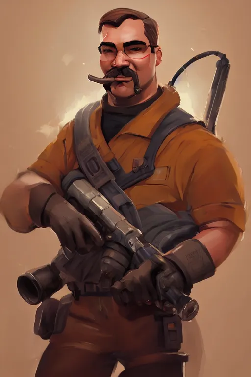 Image similar to beautiful highly detailed realistic stylized character portrait team fortress 2 engineer, detailed character art master portrait by ismail inceoglu, trending on artstation