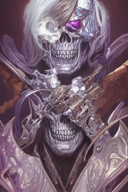 Prompt: ultra realistic illustration, skeletor from masters of the universe, sci - fi, fantasy, intricate, elegant, highly detailed, digital painting, artstation, concept art, smooth, sharp focus, illustration, art by artgerm and alphonse mucha