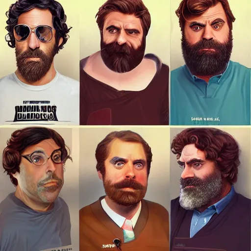 Prompt: morph between sacha baron cohen an zach galifianakis | | cool - male - face, manly face, fine details by stanley artgerm lau, wlop, rossdraws, james jean, andrei riabovitchev, marc simonetti, and sakimichan, trending on artstation