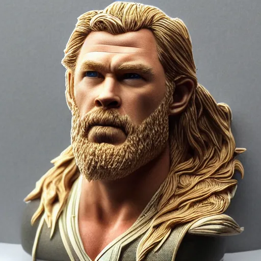 Image similar to epic detailed cnc machine carving of chris hemsworth as thor