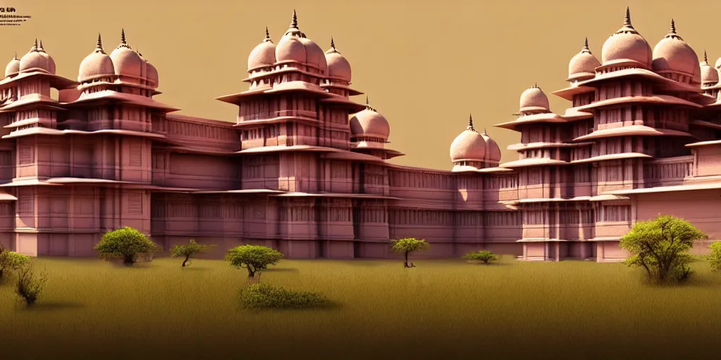 Image similar to a 3 d concept art of an indian palace by oliver beck, hyper realism, extremely detailed, atmospheric