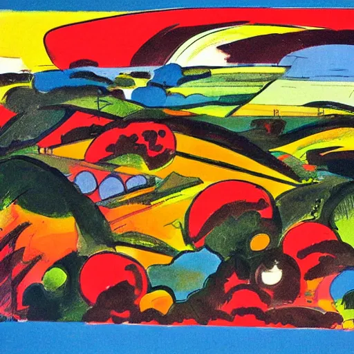 Prompt: Landscape, by Jack Kirby.