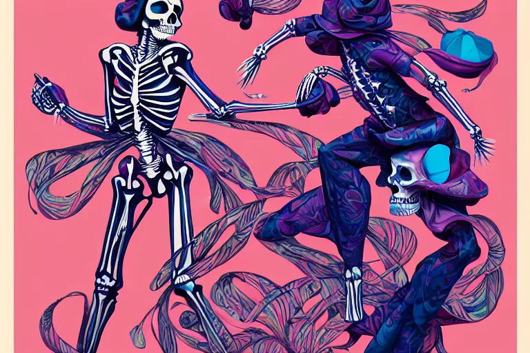 Image similar to skeleton fashion show, catwalk, tristan eaton, victo ngai, artgerm, rhads, ross draws