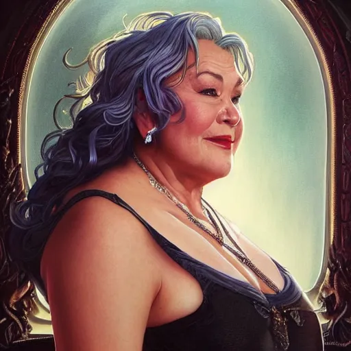 Prompt: ultra realistic illustration, roseanne barr as ursula, intricate, elegant, highly detailed, digital painting, artstation, concept art, smooth, sharp focus, illustration, art by artgerm and greg rutkowski and alphonse mucha