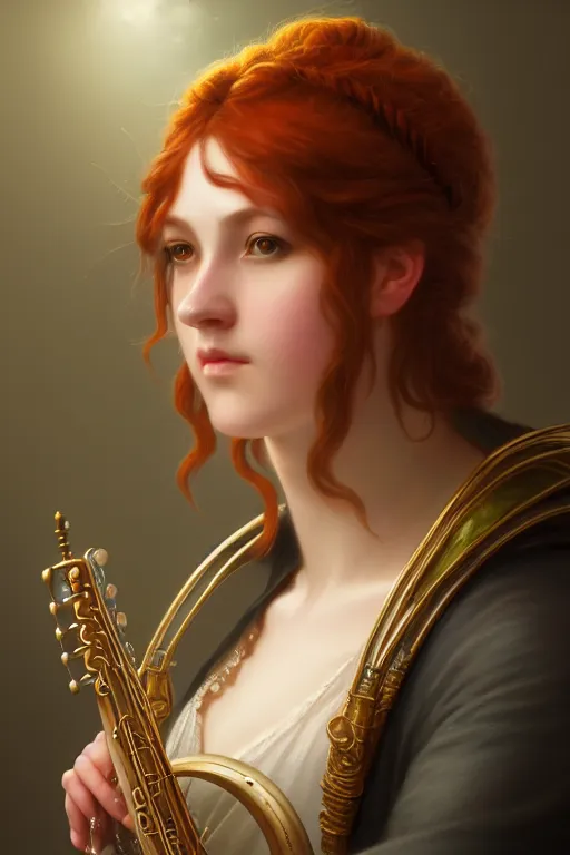 Prompt: a portrait of a fantasy bard, bored, illustration, soft lighting, soft details, painting oil on canvas by Edmund Blair Leighton and Charlie Bowater octane render trending on artstation d&d characters, 4k, 8k, HD