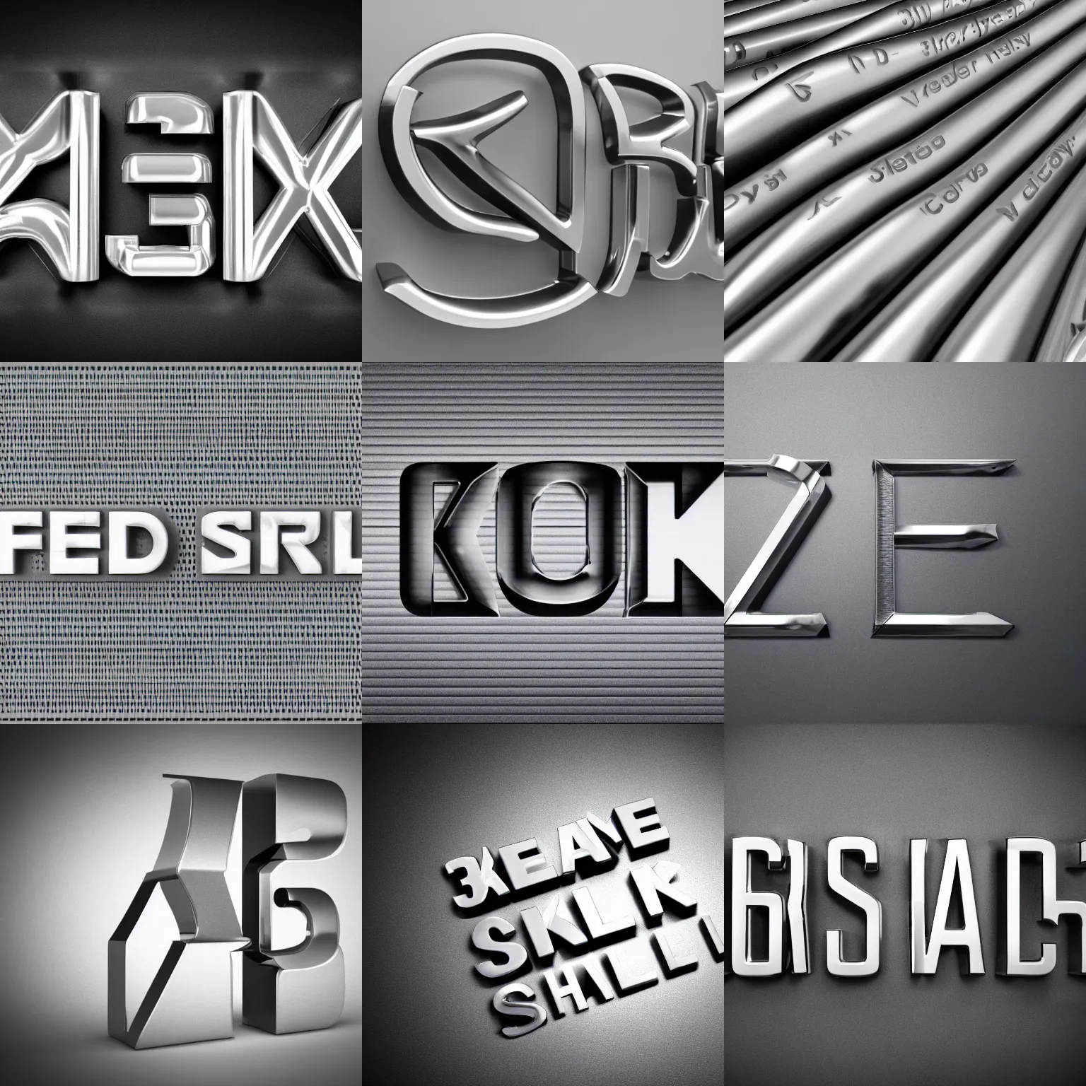 Prompt: 3 d render, octane render metal silver shiny chrome text that says stable