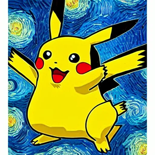 Image similar to van Gogh paintings pokemon card Pikachu