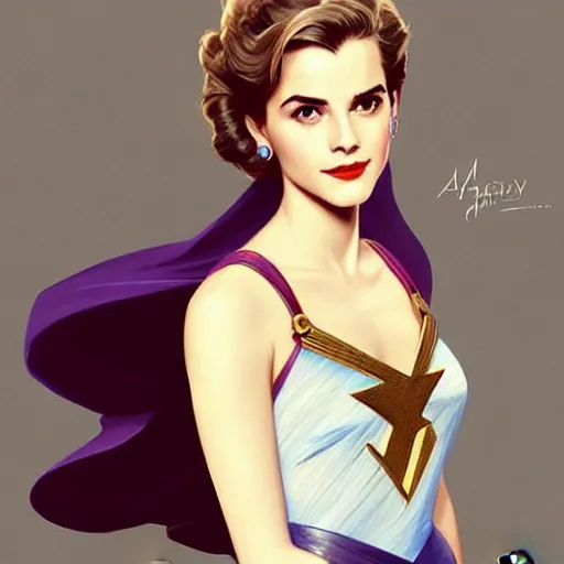 Image similar to A combination of Grace Kelly's and Emma Watson's and Victoria Justice's faces as Super Girl, western, D&D, fantasy, intricate, elegant, highly detailed, digital painting, artstation, concept art, matte, sharp focus, illustration, art by Artgerm and Greg Rutkowski and Alphonse Mucha