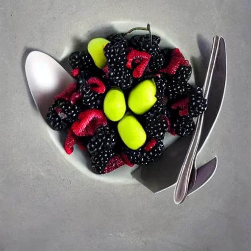 Prompt: dish of alien fruits