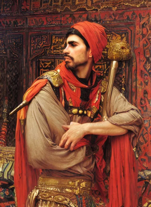 Image similar to Rabbit warlord. Iranian orientalist portrait by john william waterhouse and Edwin Longsden Long and Theodore Ralli and Nasreddine Dinet, oil on canvas. Cinematic, vivid colors, hyper realism, realistic proportions, dramatic lighting, high detail 4k