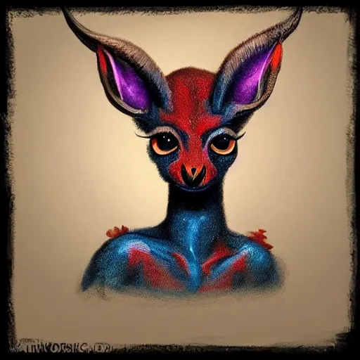 Prompt: a dik dik monster with a cross earring, chalk, colorful, digital art, fantasy, magic, trending on artstation, ultra detailed, professional illustration by Basil Gogos