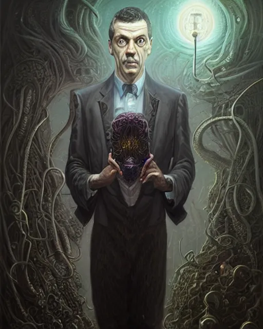 Image similar to lovecraft biopunk portrait of rowan sebastian atkinson by tomasz alen kopera and peter mohrbacher