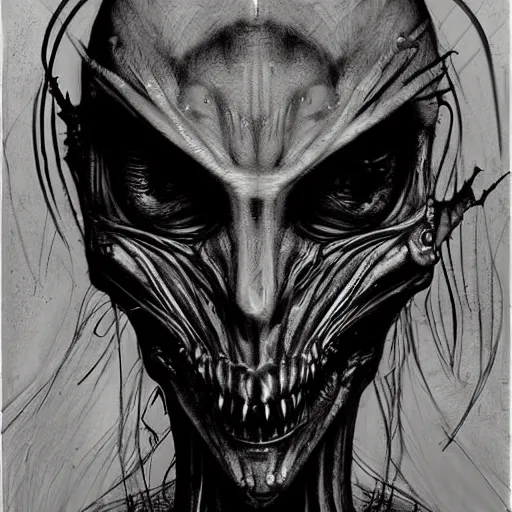 Image similar to surrealism grunge cartoon portrait sketch of Alien from Giger, by michael karcz, loony toons style, freddy krueger style, horror theme, detailed, elegant, intricate