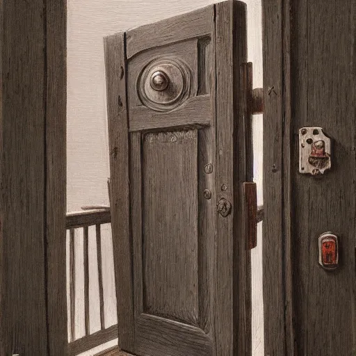 Image similar to a wooden door broken in half with an axe, by Gerald Brom, realistic, detailed, trending on art station